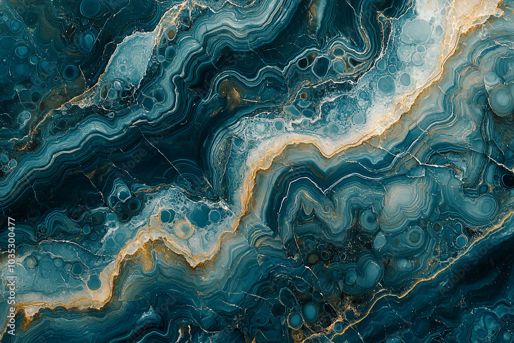 Swirling turquoise and gold patterns in abstract natural stone design Swirling turquoise and gold patterns in abstract natural stone design