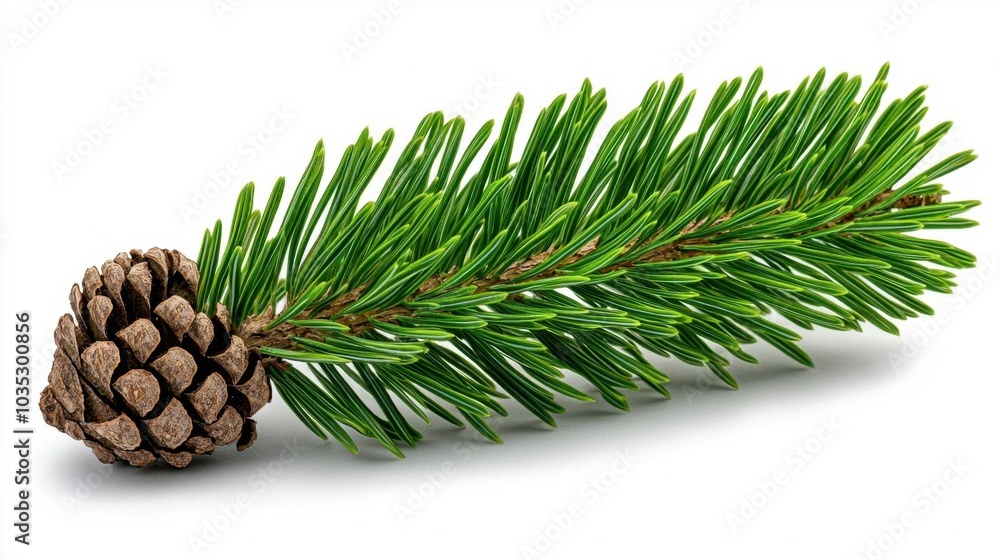 Fototapeta premium A photostock images of a pine branch, isolated on white background, High Quality