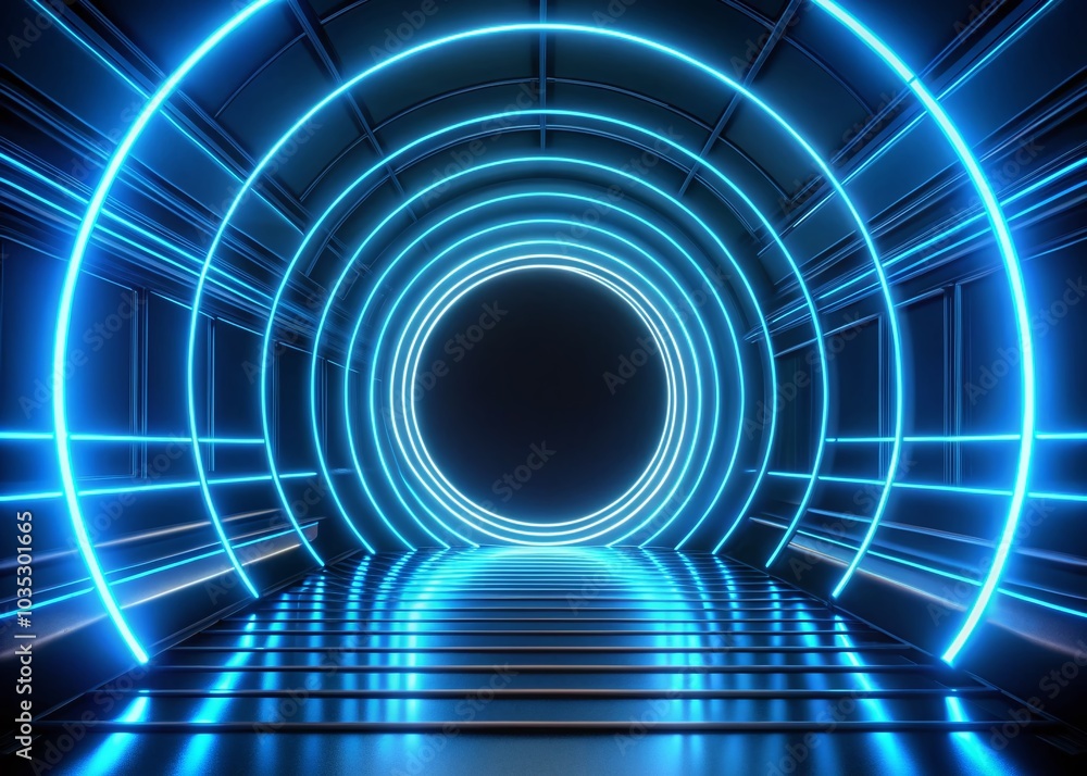 Blue Neon Circular Motion on Dark Background - Animated Looping Visual Effect for Backgrounds