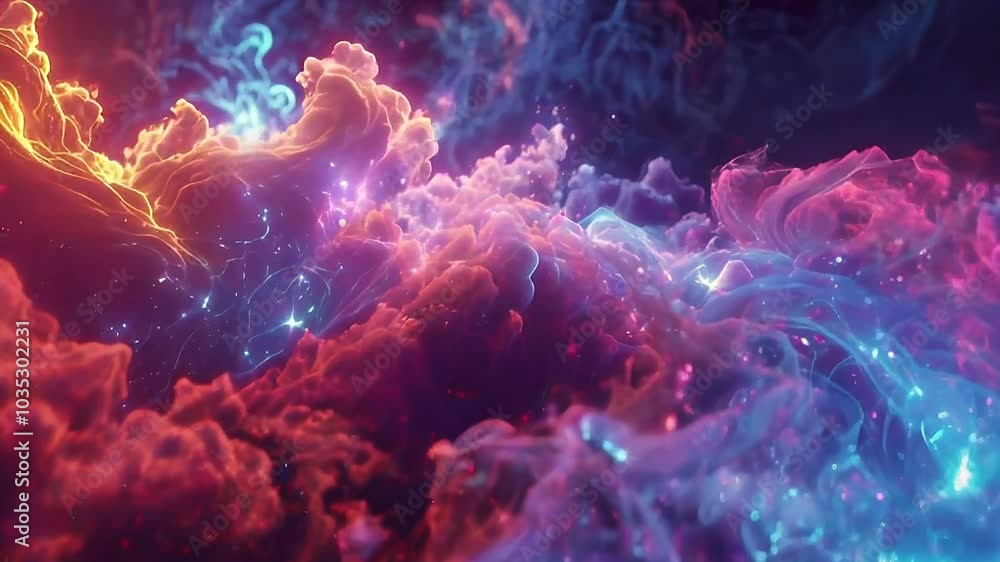 Abstract Background Animation with Colorful Swirling Smoke and Glowing Particles Abstract Background Animation with Colorful Swirling Smoke and Glowing Particles