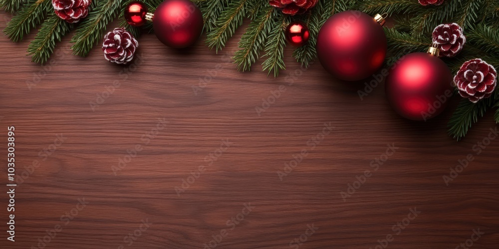 Festive Christmas Ornaments on Wooden Background Festive Christmas Ornaments on Wooden Background