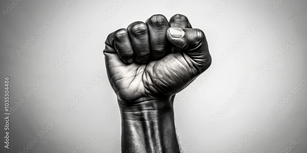 Black and White Close-up of a Fist Raised in the Air, Power, Strength, ✊ Black and White Close-up of a Fist Raised in the Air, Power, Strength, ✊