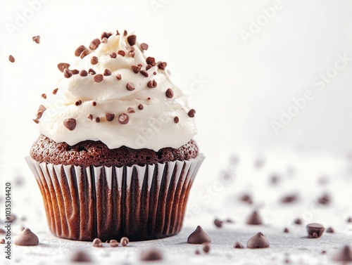 Delightful Cupcake with Chocolate Frosting and Sprinkles photo