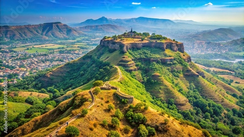 Exploring dried hill surrounding Sinhagad Fort in Pune photo