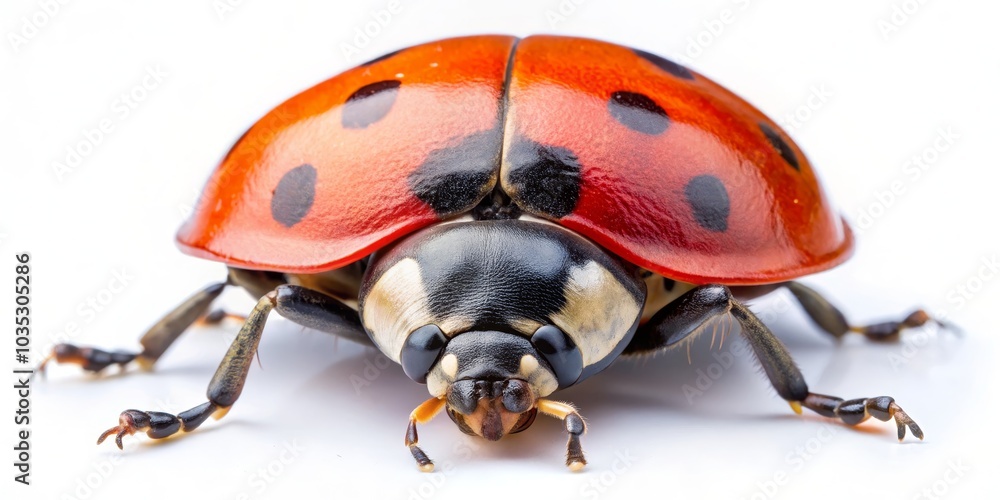 Closeup of Ladybug with Wings Folded, Isolated on White, Macro Photography, Ladybug, Insect Closeup of Ladybug with Wings Folded, Isolated on White, Macro Photography, Ladybug, Insect