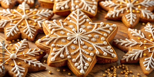 Close-up of Star-Shaped Snowflake Gingerbread Cookie, Gingerbread Cookies, Christmas Cookies, Gingerbread, Cookie Decorating, Christmas Baking, Holiday Baking