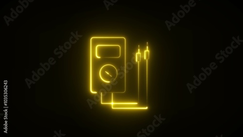 Electric voltmeter symbol in neon against a dark background.