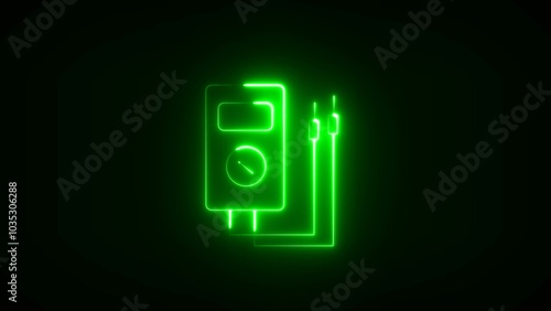 Electric voltmeter symbol in neon against a dark background.