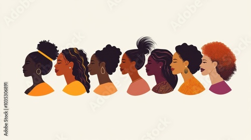 A group of women diverse in ethnicity and skin color, vector flat illustration, vibrant and inclusive, capturing unity and diversity