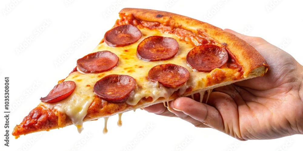 Melted Cheese Dripping from a Hand-Held Pepperoni Pizza Slice, food , pizza Melted Cheese Dripping from a Hand-Held Pepperoni Pizza Slice, food , pizza