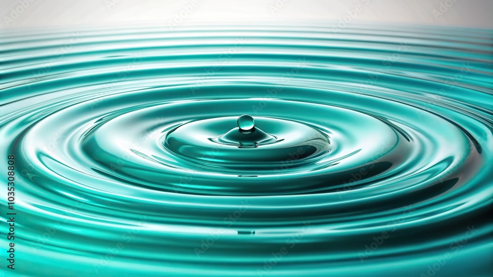 A turquoise-colored liquid drips slowly onto a white background, creating a mesmerizing pattern of concentric circles and waves, watercolor effect, psychedelic colors, isolated design A turquoise-colored liquid drips slowly onto a white background, creating a mesmerizing pattern of concentric circles and waves, watercolor effect, psychedelic colors, isolated design