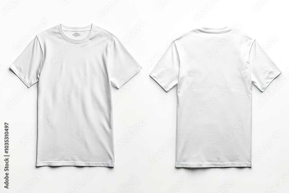 Plain white t-shirt showcased from front and back on a neutral background with even lighting for clear visibility. Generative AI Plain white t-shirt showcased from front and back on a neutral background with even lighting for clear visibility. Generative AI