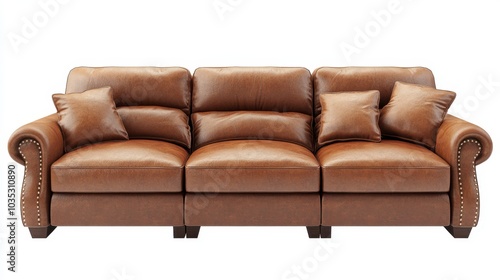 Leather sofa set isolated on white background PNG 3D render