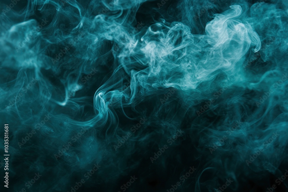 Obraz premium Whiffs of green glowing smoke and swirls of aromatic colorful incense against a Black background. Dramatic haze effect for a spooky Halloween background. with generative ai