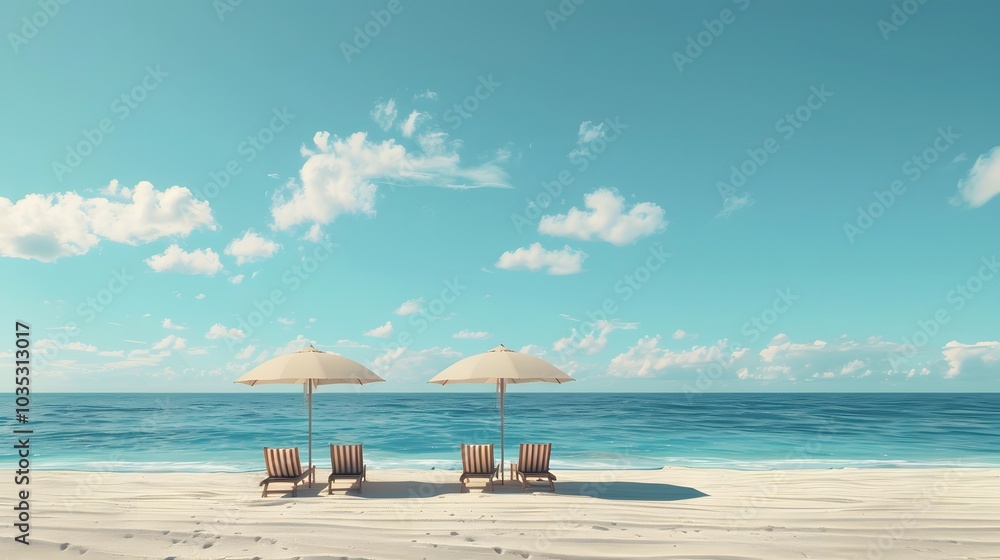 Fototapeta premium beach view with chairs and umbrellas for relaxing