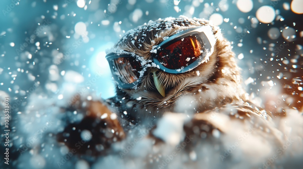 A unique scene depicts an owl sporting sleek goggles, surrounded by a flurry of snowflakes, illustrating a blend of fun and wonder in a chilly atmosphere. A unique scene depicts an owl sporting sleek goggles, surrounded by a flurry of snowflakes, illustrating a blend of fun and wonder in a chilly atmosphere.