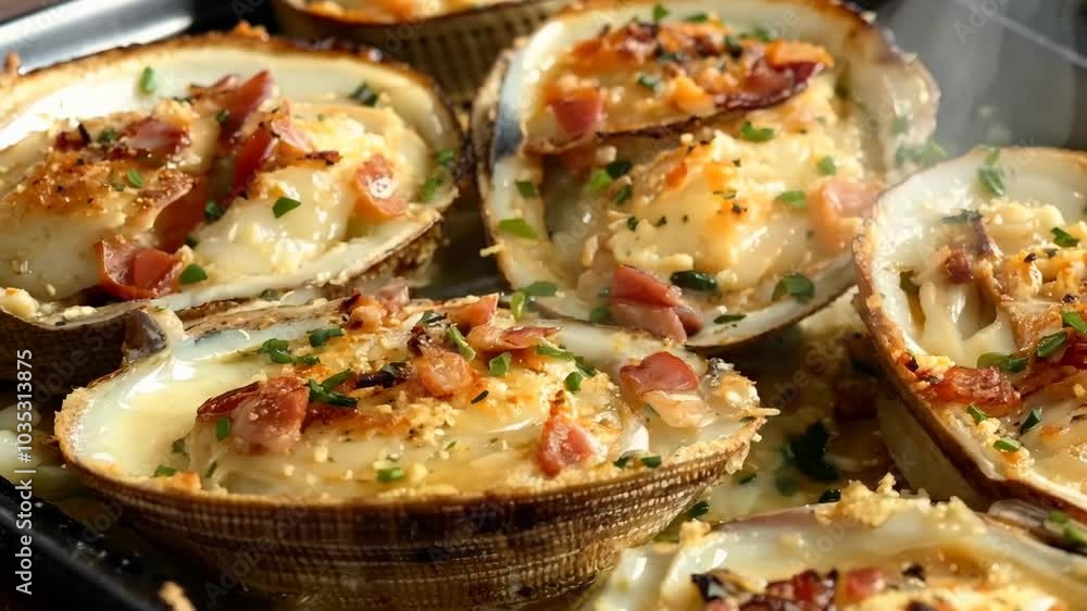 Baked clams casino with bacon, Video Baked clams casino with bacon, Video