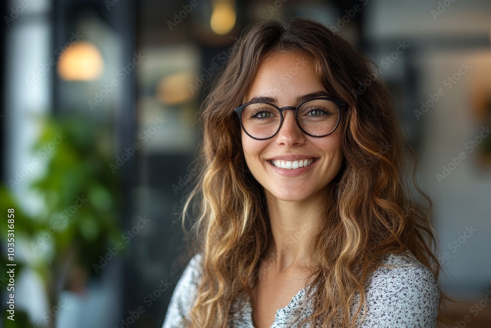 Businesswoman looking happy in office, Generative AI Businesswoman looking happy in office, Generative AI