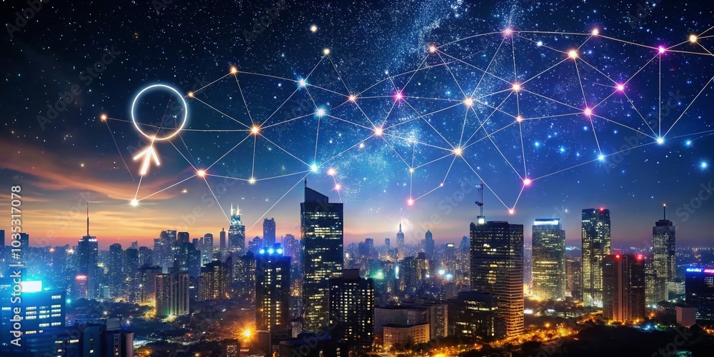 Fototapeta premium Celestial Constellation Celebrating Gender Expression in Urban Night Sky