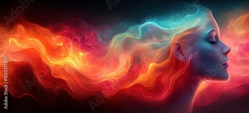 Woman Surrounded by Abstract Colorful Smoke