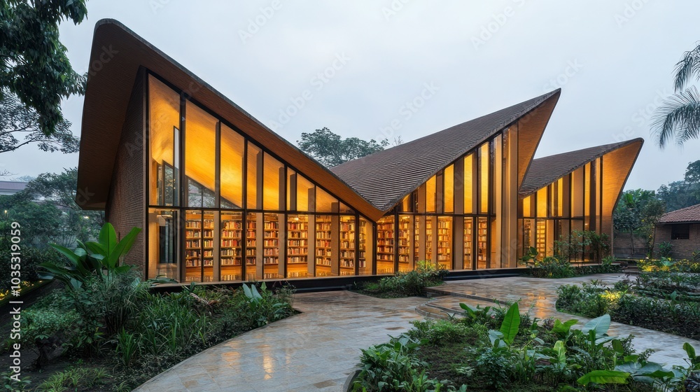 Modern Library Building with a Unique Architectural Design Modern Library Building with a Unique Architectural Design