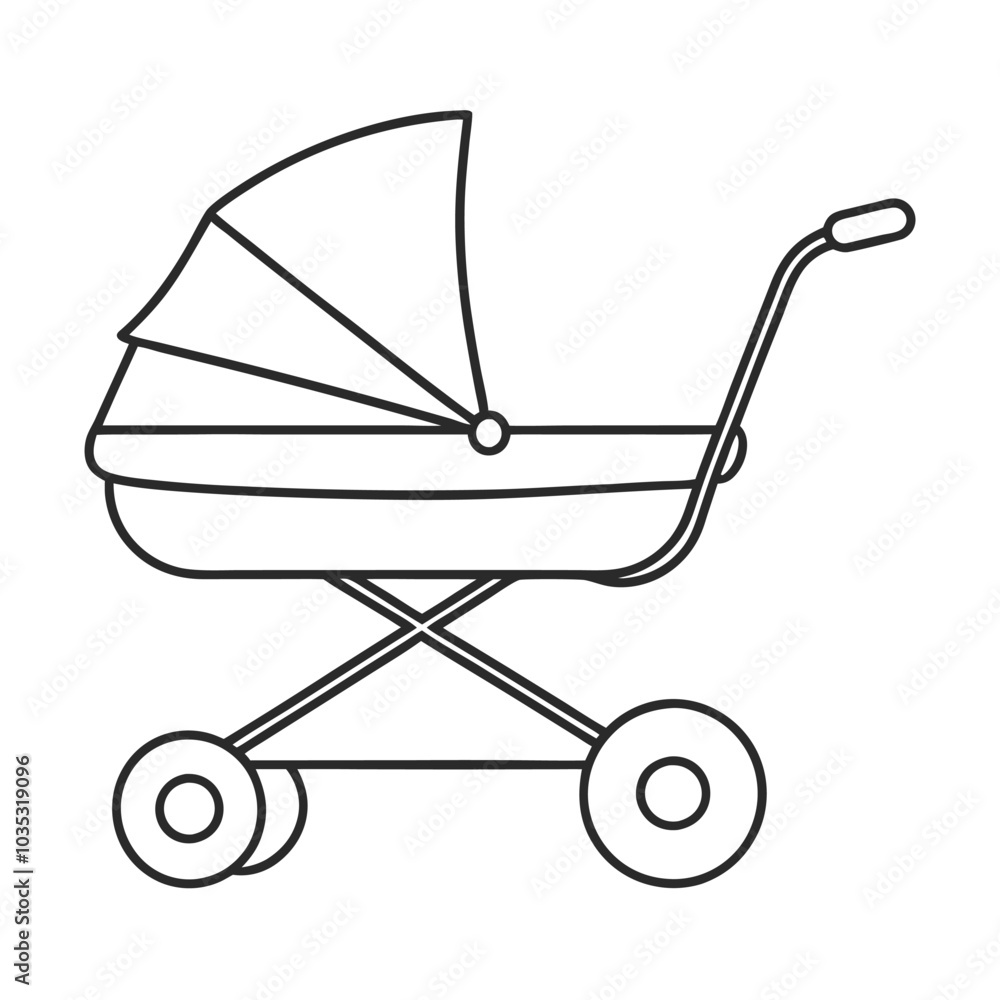 Minimalist Baby Stroller Line Art Icon for Parenting and Baby Product Logos. Minimalist Baby Stroller Line Art Icon for Parenting and Baby Product Logos.