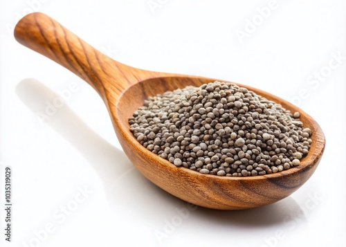 Chia Seeds on a Wooden Spoon Isolated on White Background - Healthy Superfood for Nutrition and Wellness