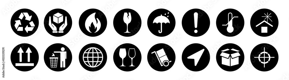 Packaging sign icons. Handle with care logistics and delivery shipping labels Packaging sign icons. Handle with care logistics and delivery shipping labels