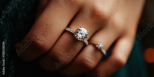 Close-up of a hand wearing a beautiful diamond ring.