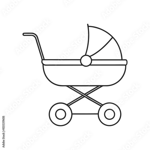 Minimalist Baby Stroller Line Art Icon for Parenting and Baby Product Logos.