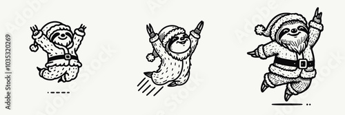 Sloths in Santa Costumes Jumping Joyfully