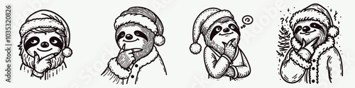 Sloth in Santa Claus Costume Deep in Thought