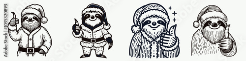 Sloths in Santa Claus Costumes with Thumbs Up
