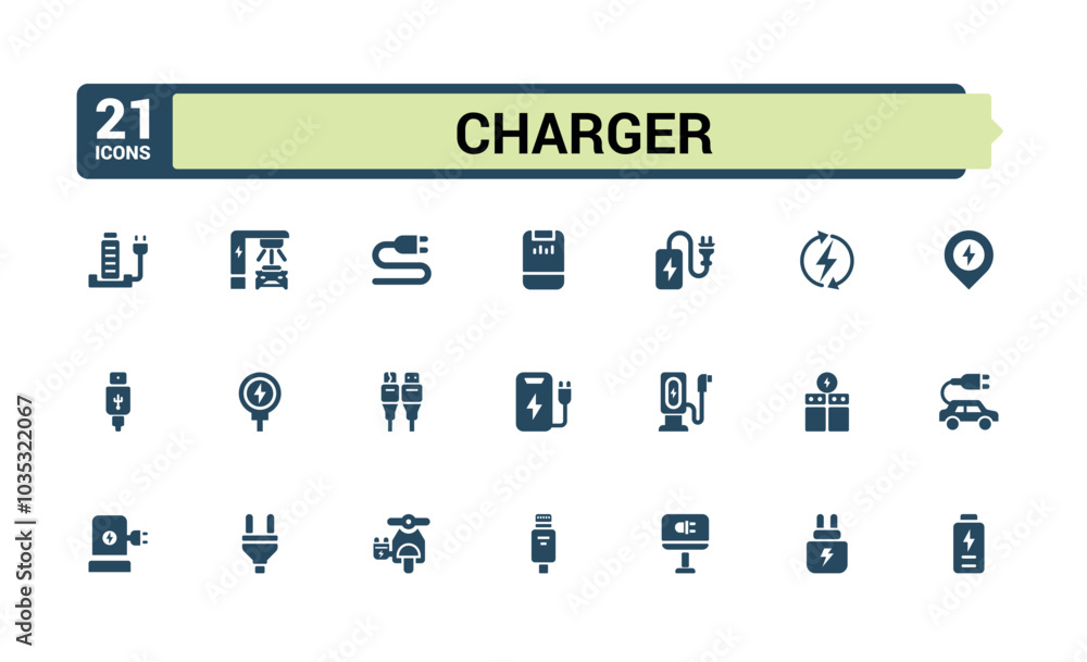 Set of solid icons style for Charger. Containing wireless charging, electric car, lighting, electric socket, electricity and more. Glyph filled icon collection. Editable symbol pack. Pixel perfect. Set of solid icons style for Charger. Containing wireless charging, electric car, lighting, electric socket, electricity and more. Glyph filled icon collection. Editable symbol pack. Pixel perfect.