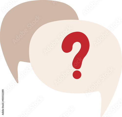 A minimalist speech bubble with a red question mark in the upper left corner on a cream background. The blank space inside the bubble invites customization for text or messages.