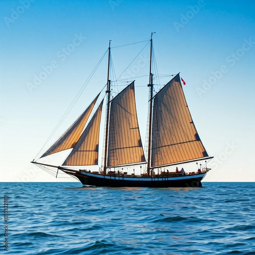 yacht in the seaA sailing boat gliding smoothly across a calm sea, with gentle waves lapping at the hull and a clear sky above.