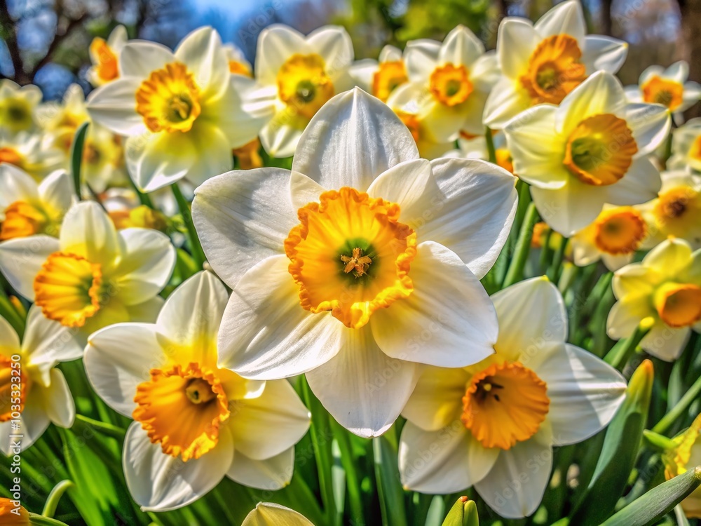 Close-Up Drone View of Yellow and White Narcissus Flowers in Bloom for Nature Lovers and Garden Enthusiasts Close-Up Drone View of Yellow and White Narcissus Flowers in Bloom for Nature Lovers and Garden Enthusiasts