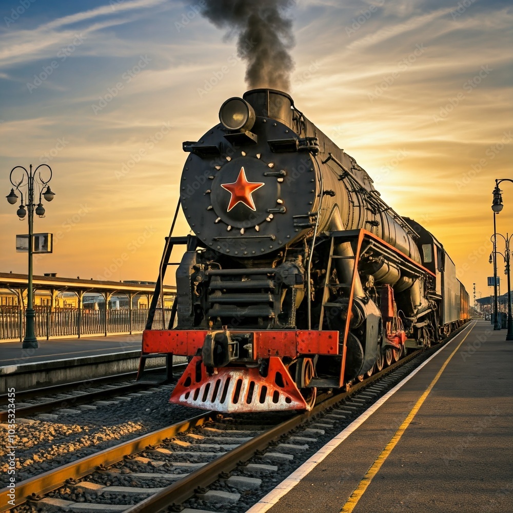 Obraz premium old train A vintage train station with an old steam train waiting on the platform, evoking nostalgia and the romance of travel.