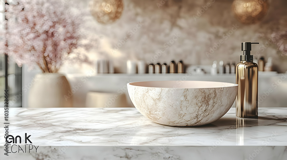 Elegant Bathroom Design with Marble Countertop and Golden Accents Elegant Bathroom Design with Marble Countertop and Golden Accents