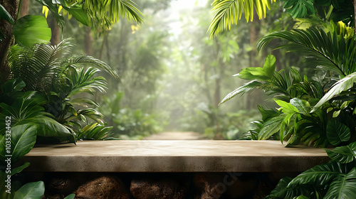 Tropical Jungle Setting with Stone Platform for Product Displays