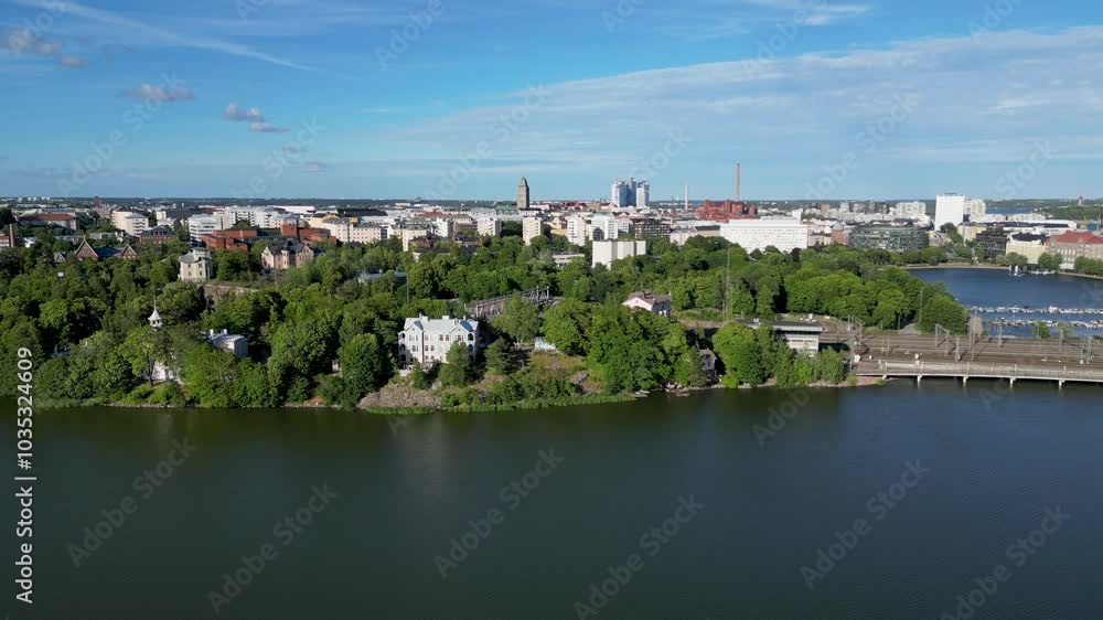 Aerial view of the Töölönlahti area of Helsinki on a beautiful sunny day, Aerial view of the Töölönlahti area of Helsinki on a beautiful sunny day,
