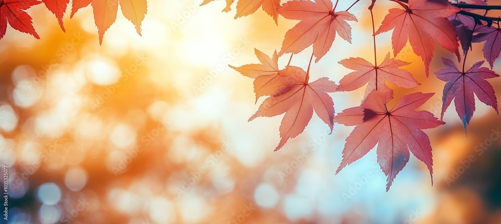 Red Maple Leaves on Branch, Vibrant Autumn Foliage with Sunlight and Bokeh Background Red Maple Leaves on Branch, Vibrant Autumn Foliage with Sunlight and Bokeh Background