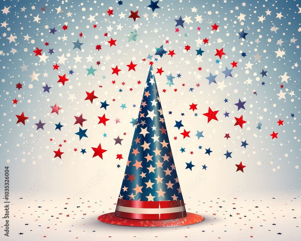 Patriotic Party Hat with Stars and Confetti Patriotic Party Hat with Stars and Confetti