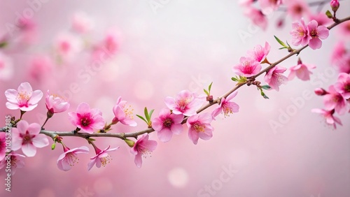 Minimalist spring flower background with pink blossom branch isolated