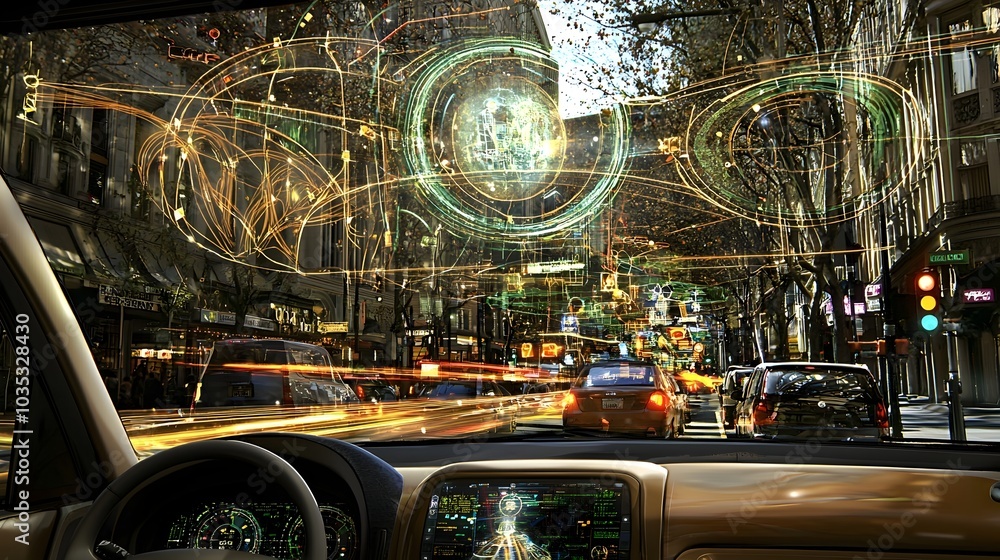 Aerial view of a futuristic traffic scene in a smart city where advanced holographic technology is used to control and manage the flow of traffic and transportation The image depicts a clean Aerial view of a futuristic traffic scene in a smart city where advanced holographic technology is used to control and manage the flow of traffic and transportation The image depicts a clean