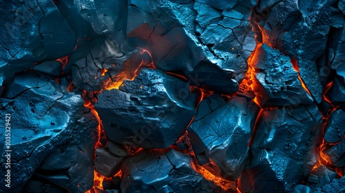 Lava Cracks in Textured Rock Surface with Dramatic Lighting