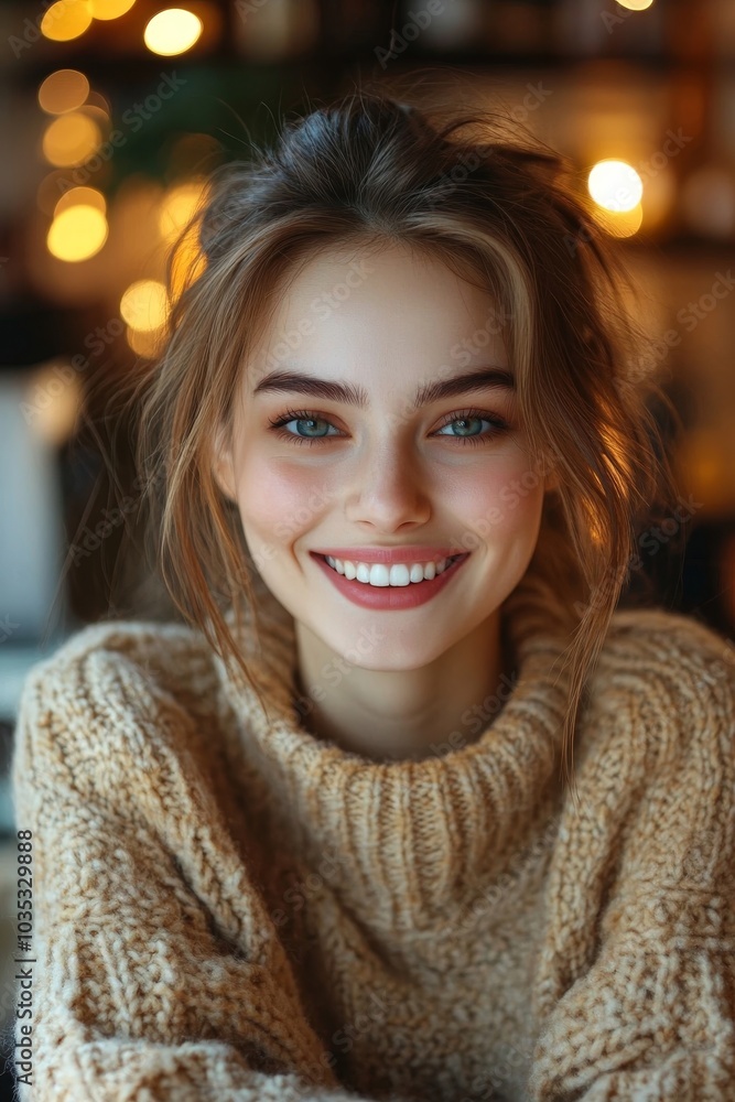Happy with her online business, Generative AI Happy with her online business, Generative AI