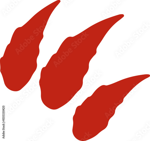 A bold red graphic illustration of claw marks with dripping blood on a white background. The jagged lines and blood droplets evoke a sense of danger and aggression.