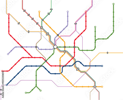 Map of Milano metro network with the metro lines and suburban railways lines.