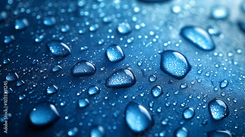 Water Drops on a Blue Surface: Macro Photography of Nature's Beauty